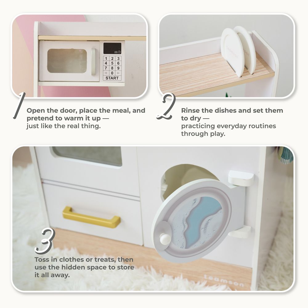  Teamson Kids -  Little Chef Lake Tahoe Wooden Play Kitchen Washer & Mini Garden - White -  Preschool