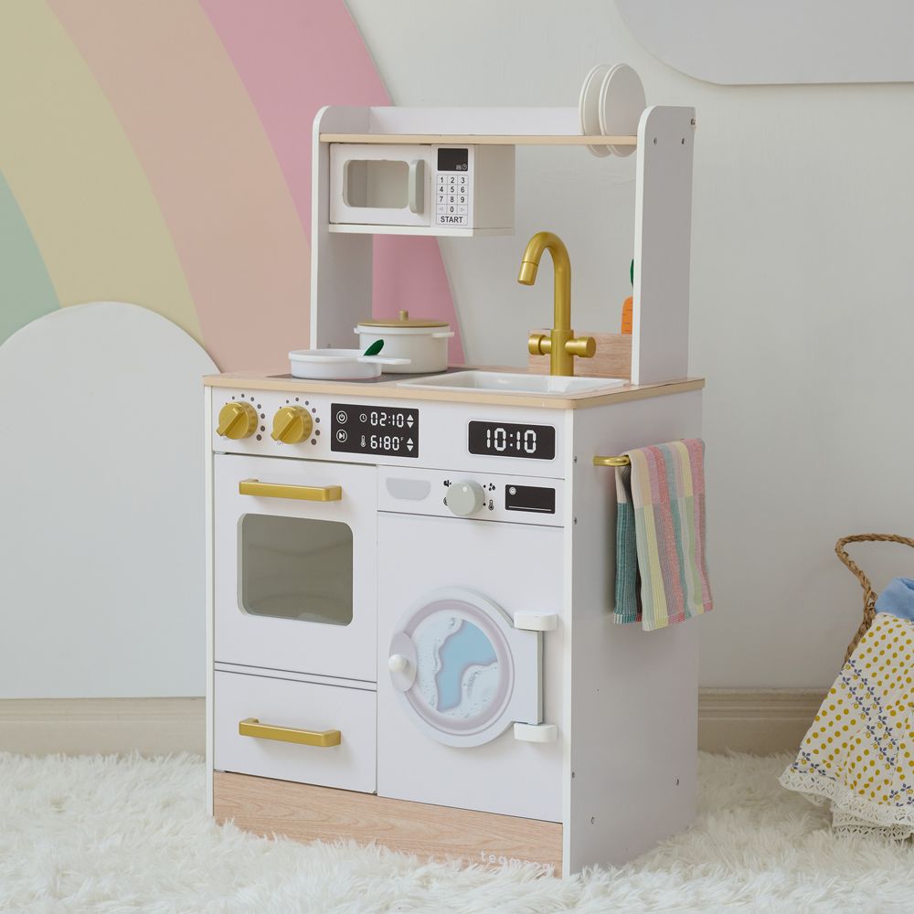  Teamson Kids -  Little Chef Lake Tahoe Wooden Play Kitchen Washer & Mini Garden - White -  Preschool
