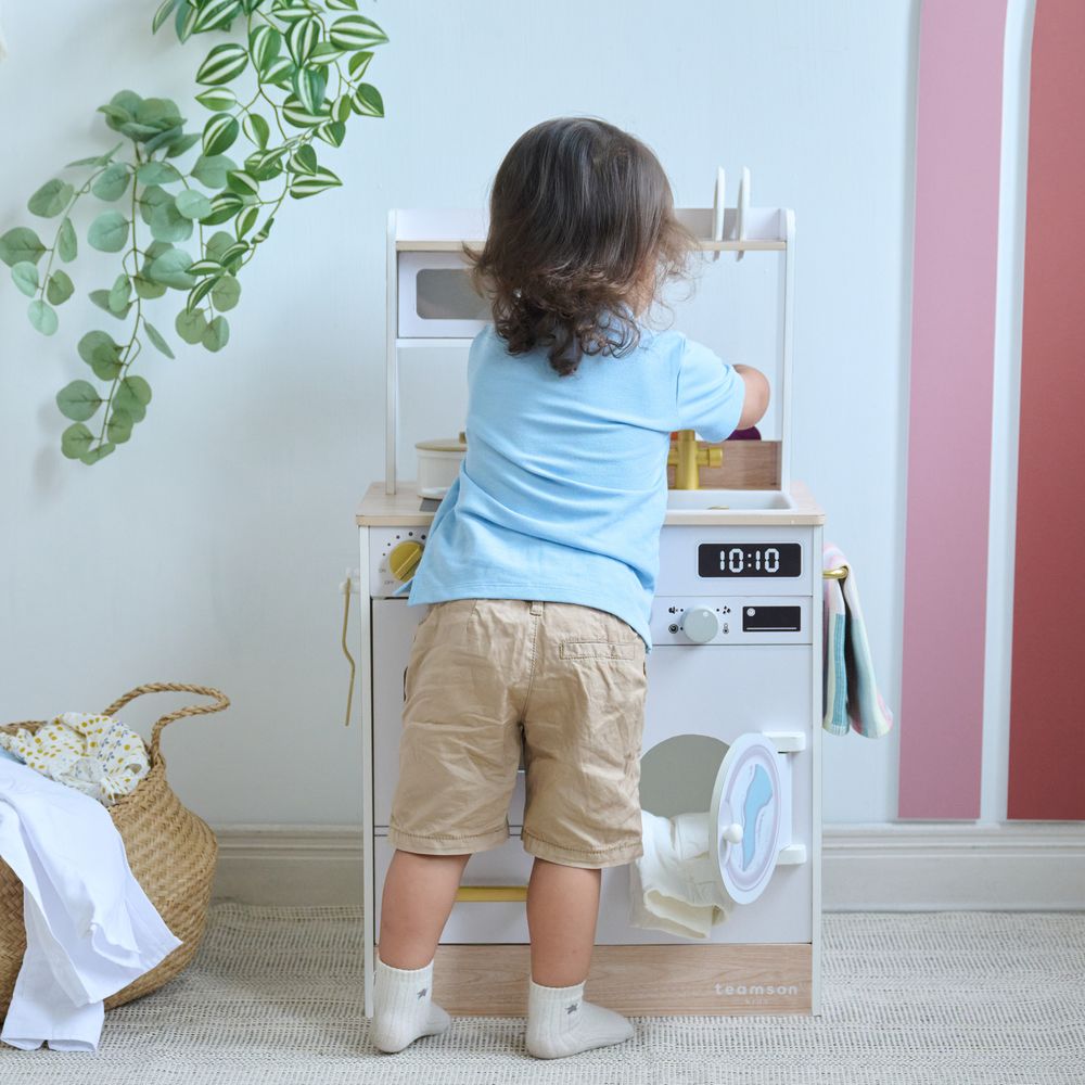  Teamson Kids -  Little Chef Lake Tahoe Wooden Play Kitchen Washer & Mini Garden - White -  Preschool