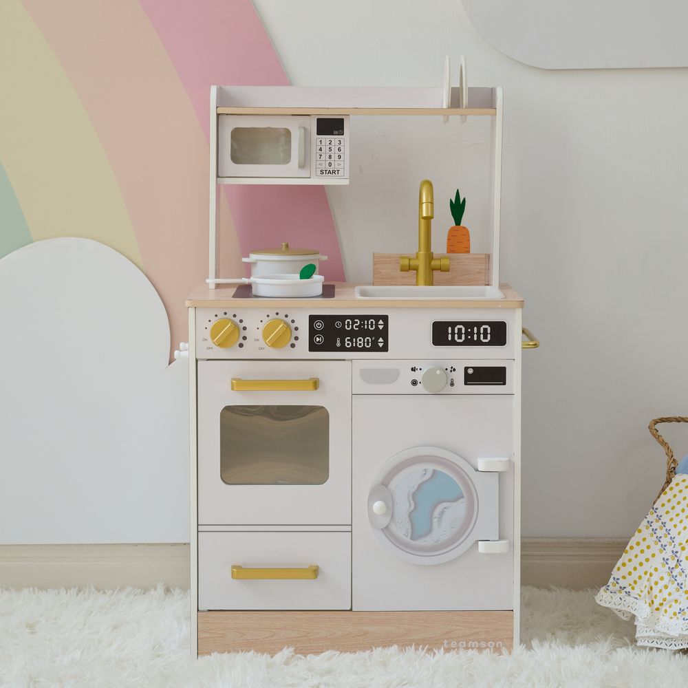  Teamson Kids -  Little Chef Lake Tahoe Wooden Play Kitchen Washer & Mini Garden - White -  Preschool