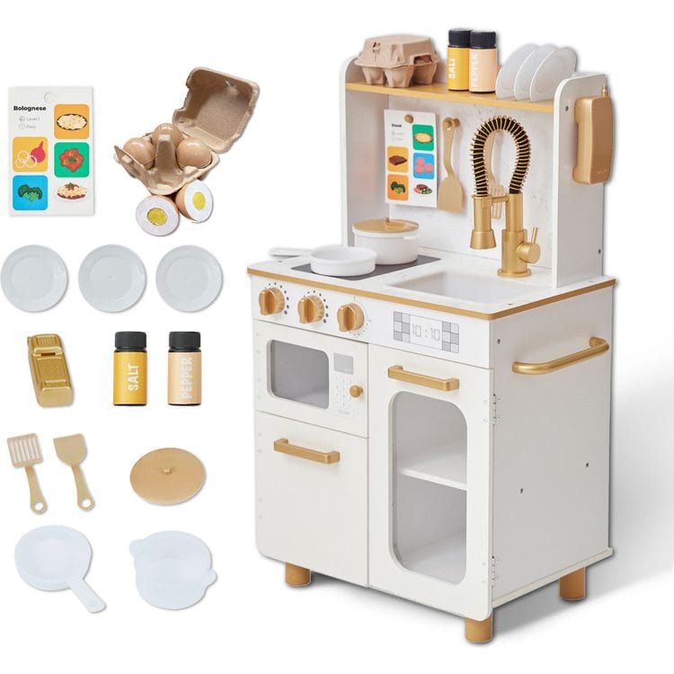  Teamson Kids -  Little Chef Memphis Play Kitchen + Accessories - White/Gold -  Preschool