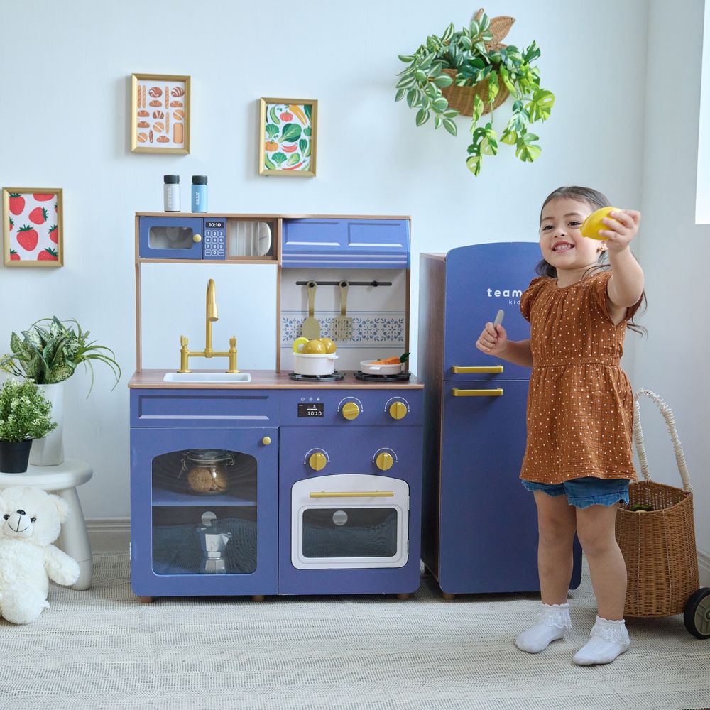  Teamson Kids -  Little Chef Normandy Wooden Play Kitchen with Modular Fridge & Sink - Blue -  Preschool