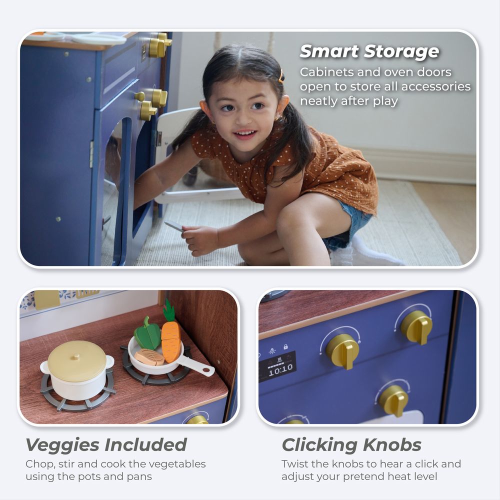  Teamson Kids -  Little Chef Normandy Wooden Play Kitchen with Modular Fridge & Sink - Blue -  Preschool