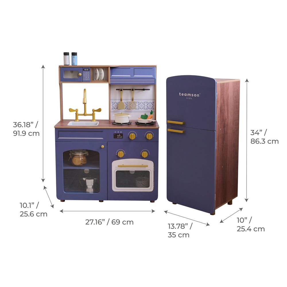  Teamson Kids -  Little Chef Normandy Wooden Play Kitchen with Modular Fridge & Sink - Blue -  Preschool