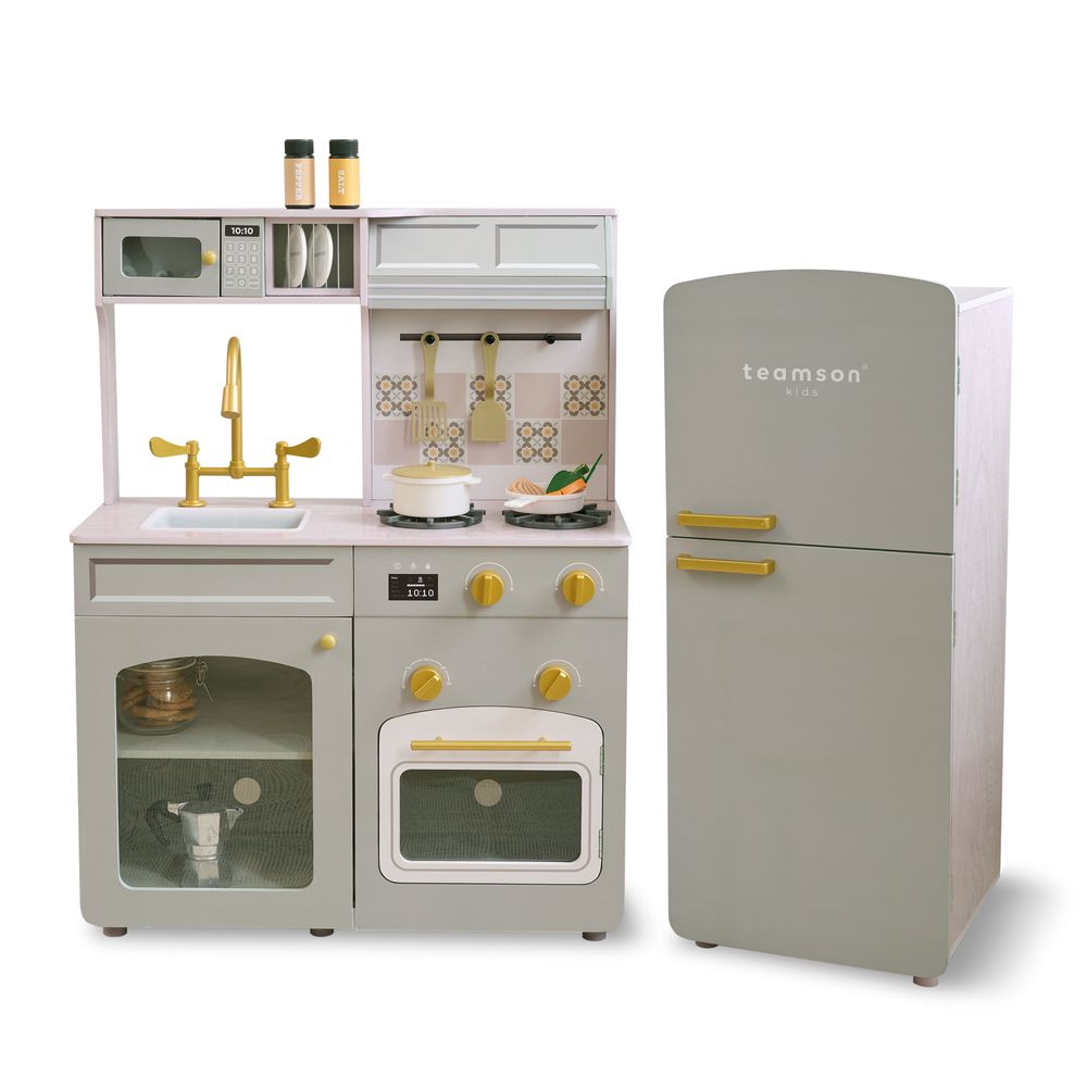  Teamson Kids -  Little Chef Normandy Wooden Play Kitchen with Modular Fridge & Sink - Grey -  Preschool