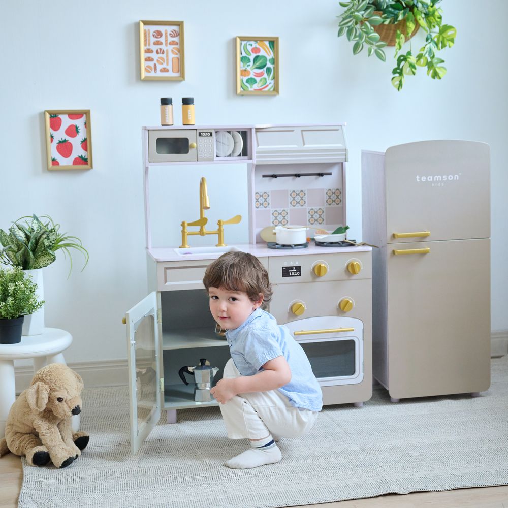  Teamson Kids -  Little Chef Normandy Wooden Play Kitchen with Modular Fridge & Sink - Grey -  Preschool