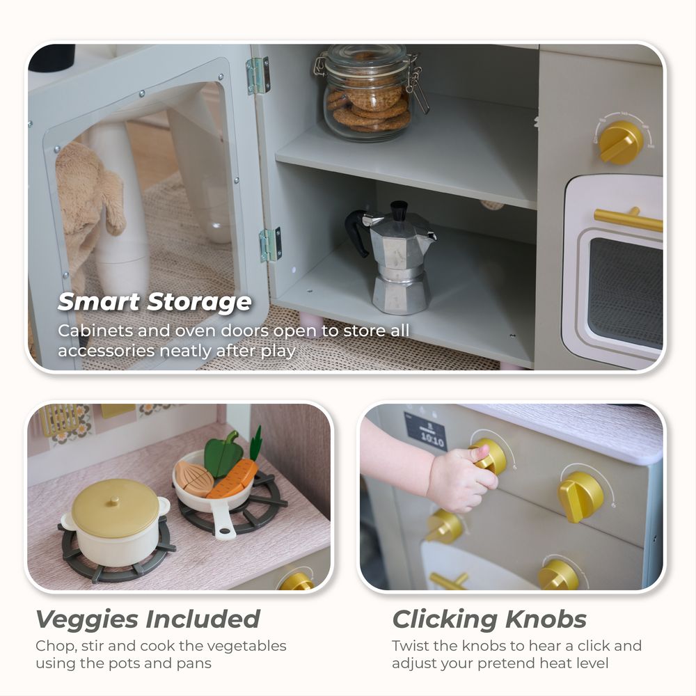  Teamson Kids -  Little Chef Normandy Wooden Play Kitchen with Modular Fridge & Sink - Grey -  Preschool