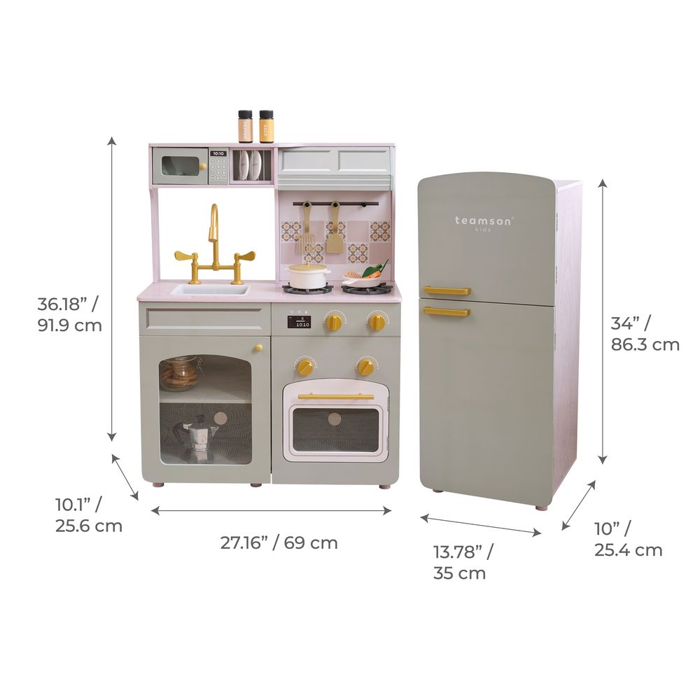  Teamson Kids -  Little Chef Normandy Wooden Play Kitchen with Modular Fridge & Sink - Grey -  Preschool