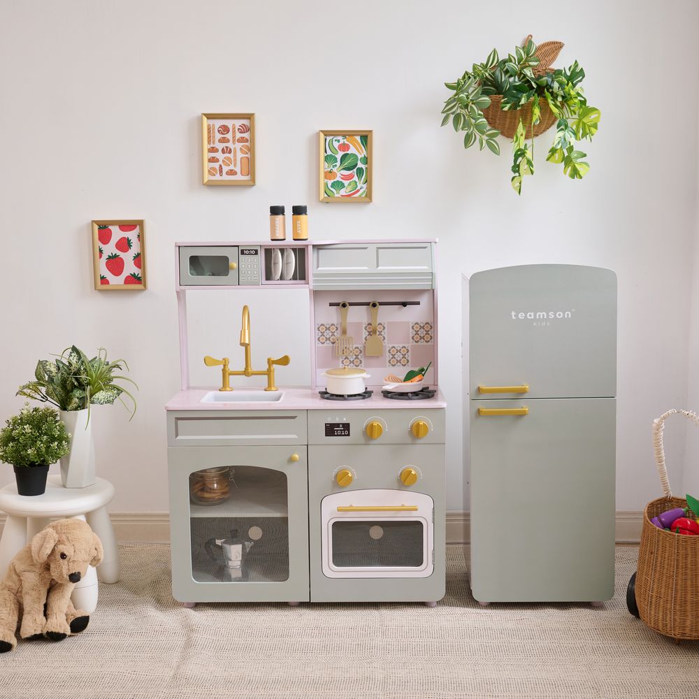  Teamson Kids -  Little Chef Normandy Wooden Play Kitchen with Modular Fridge & Sink - Grey -  Preschool