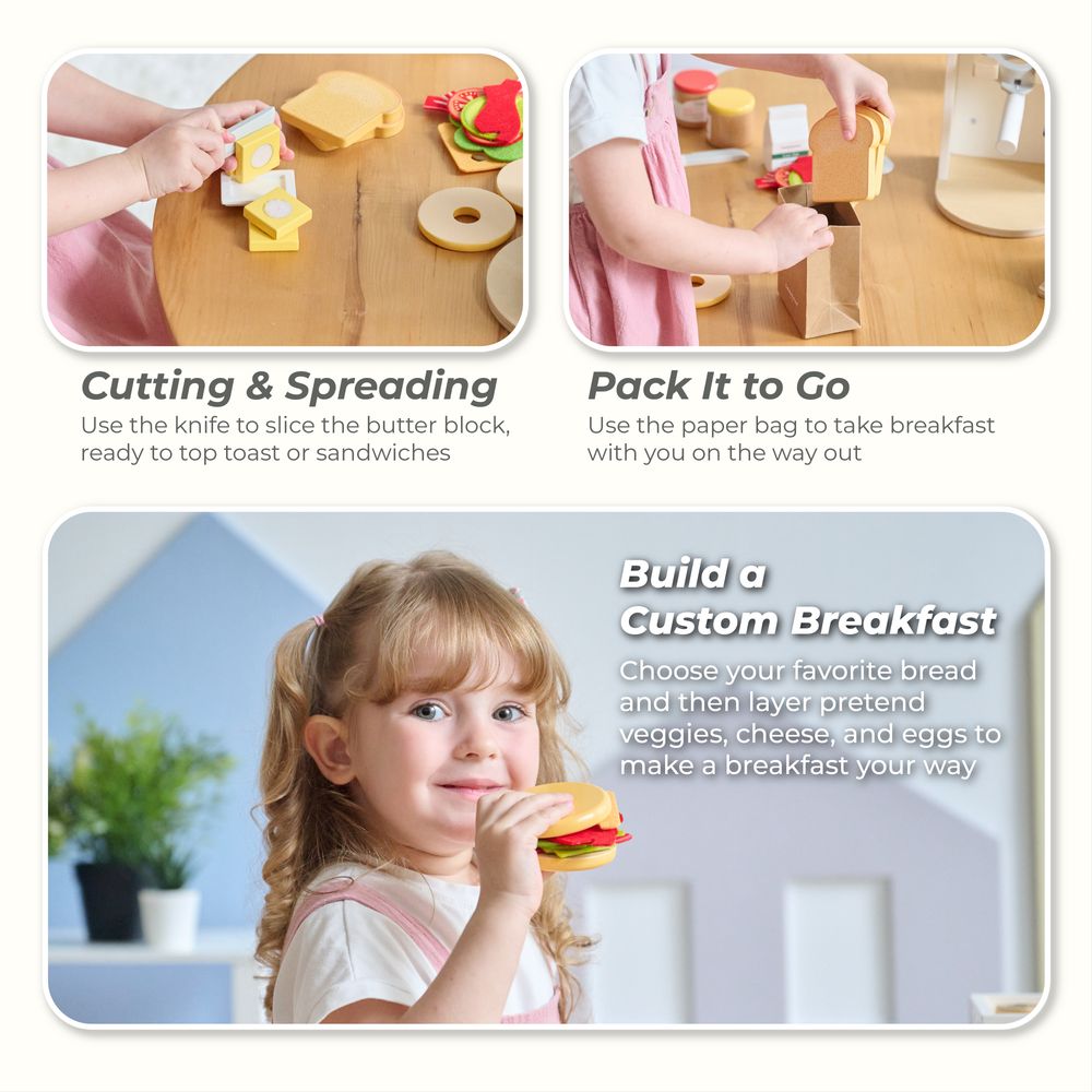  Teamson Kids -  Little Chef Santa Barbara Wooden Healthy Breakfast to Go -  Preschool