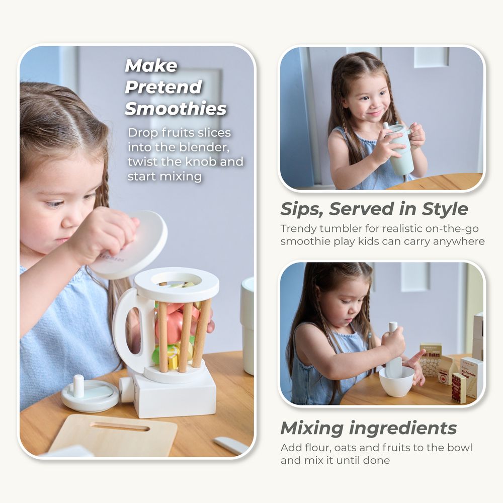  Teamson Kids -  Little Chef Santa Barbara Wooden Healthy Dessert Set with 27 Accessories -  Preschool