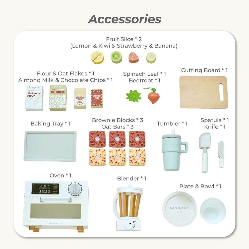  Teamson Kids -  Little Chef Santa Barbara Wooden Healthy Dessert Set with 27 Accessories -  Preschool