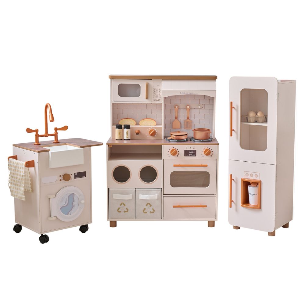  Teamson Kids -  Little Chef Savannah Wooden Play Kitchen with 3 Modular Pieces - Cream -  Preschool