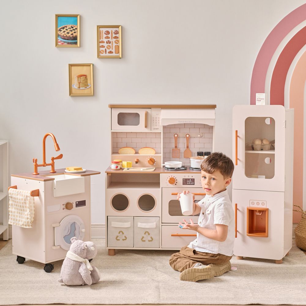  Teamson Kids -  Little Chef Savannah Wooden Play Kitchen with 3 Modular Pieces - Cream -  Preschool