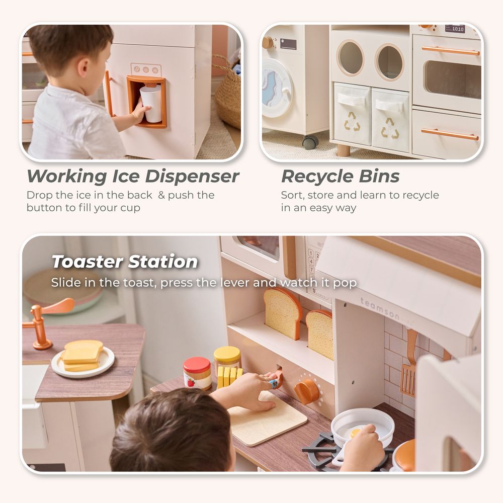  Teamson Kids -  Little Chef Savannah Wooden Play Kitchen with 3 Modular Pieces - Cream -  Preschool
