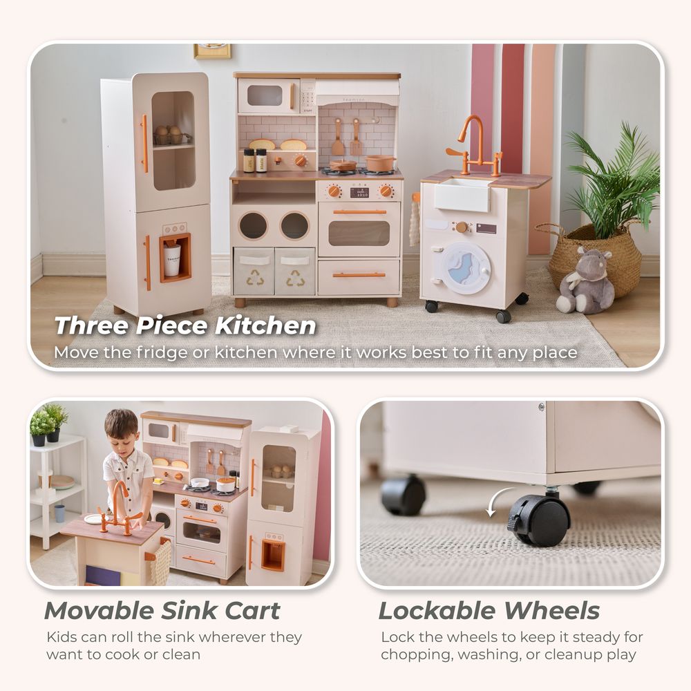  Teamson Kids -  Little Chef Savannah Wooden Play Kitchen with 3 Modular Pieces - Cream -  Preschool