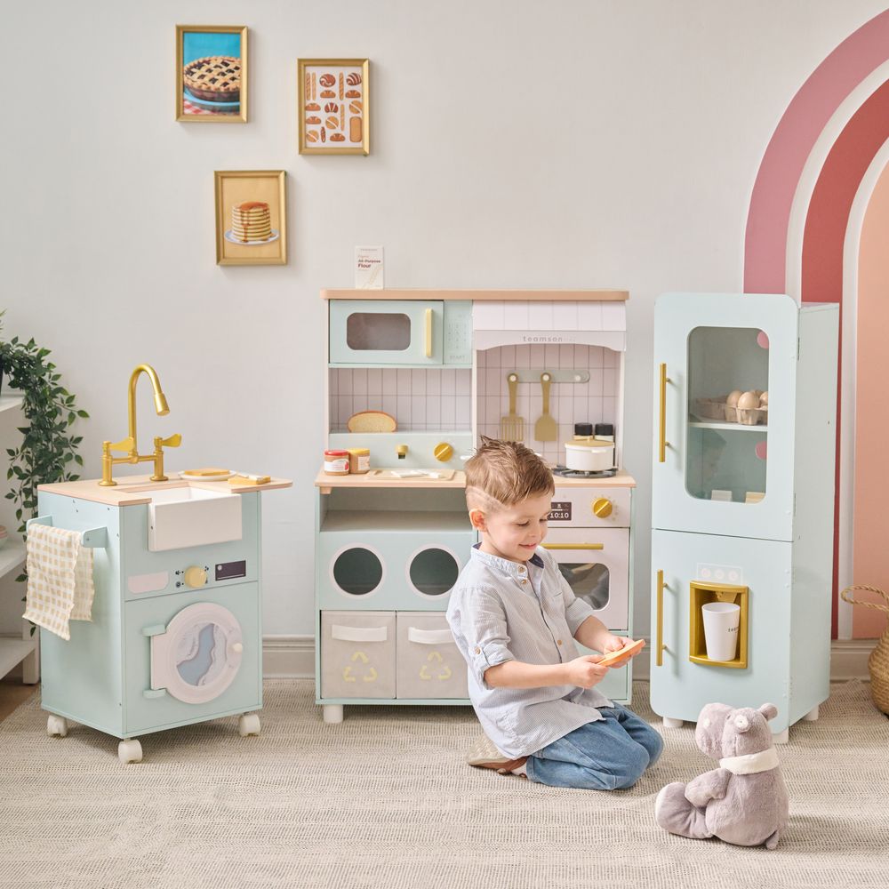  Teamson Kids -  Little Chef Savannah Wooden Play Kitchen with 3 Modular Pieces - Light Blue -  Preschool