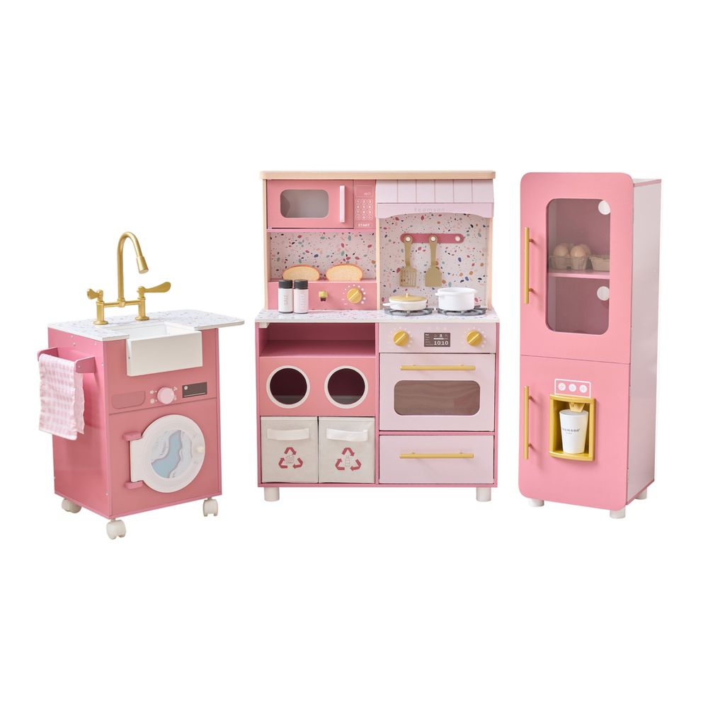  Teamson Kids -  Little Chef Savannah Wooden Play Kitchen with 3 Modular Pieces - Pink -  Preschool