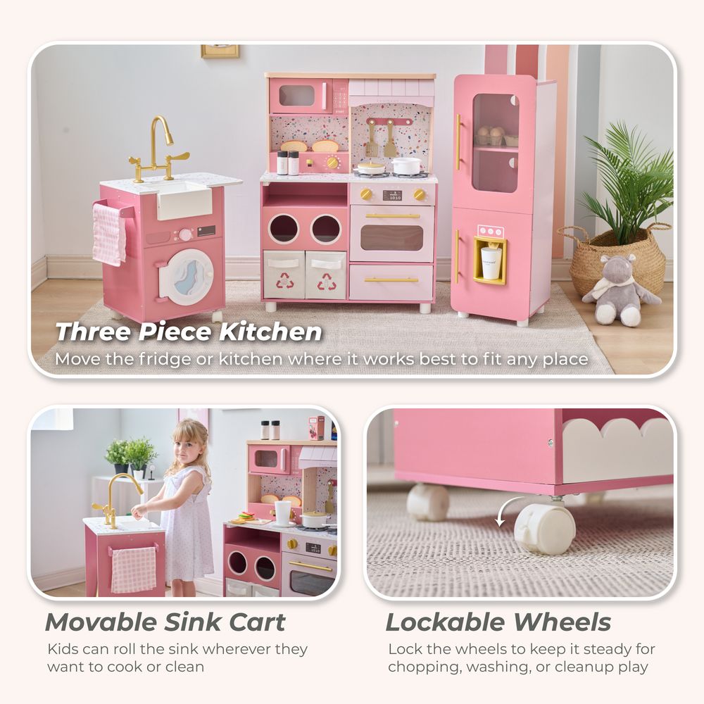  Teamson Kids -  Little Chef Savannah Wooden Play Kitchen with 3 Modular Pieces - Pink -  Preschool