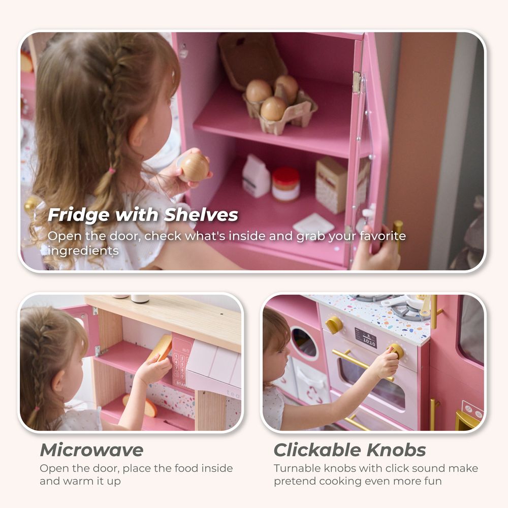  Teamson Kids -  Little Chef Savannah Wooden Play Kitchen with 3 Modular Pieces - Pink -  Preschool