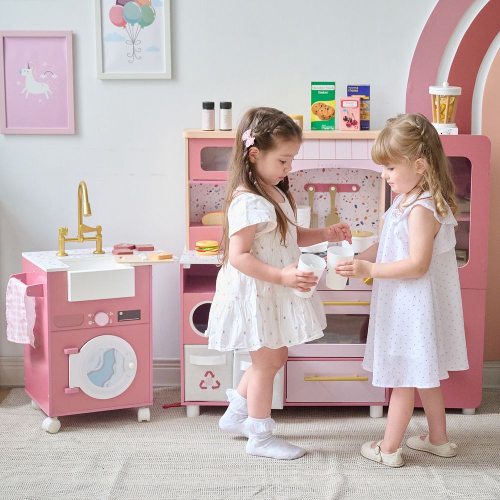  Teamson Kids -  Little Chef Savannah Wooden Play Kitchen with 3 Modular Pieces - Pink -  Preschool