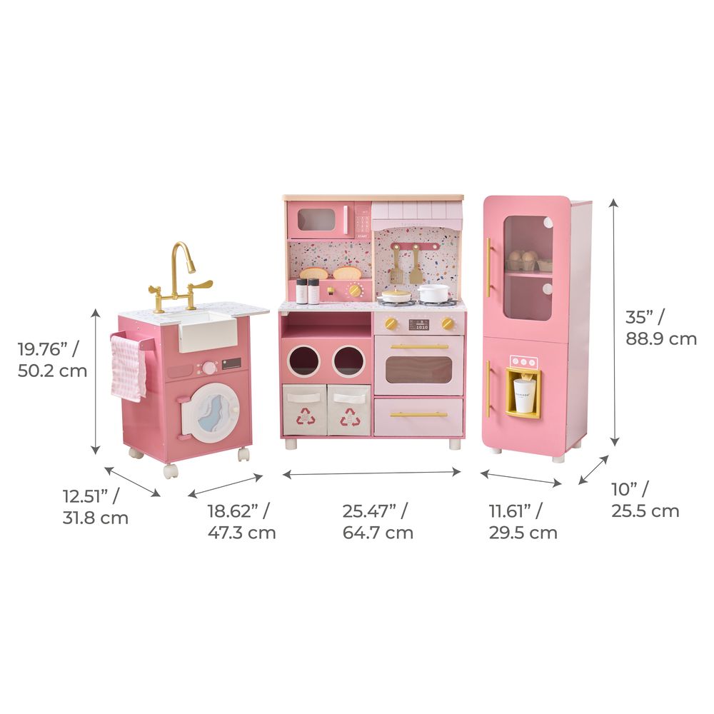  Teamson Kids -  Little Chef Savannah Wooden Play Kitchen with 3 Modular Pieces - Pink -  Preschool