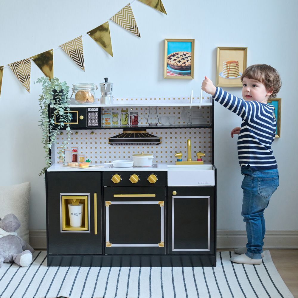  Teamson Kids -  Little Chef St. Louis Wooden Play Kitchen with Sink & Ice Dispenser - Black -  Preschool