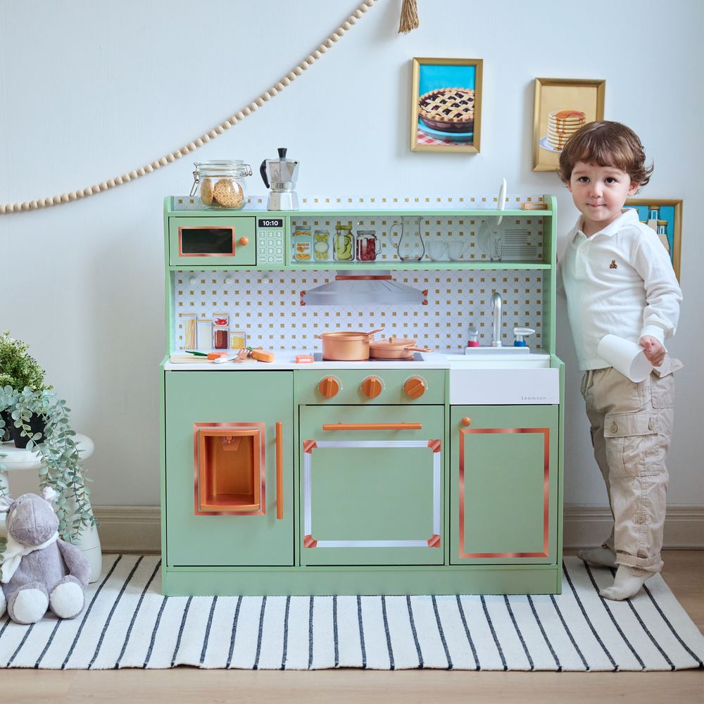  Teamson Kids -  Little Chef St. Louis Wooden Play Kitchen with Sink & Ice Dispenser - Green -  Preschool
