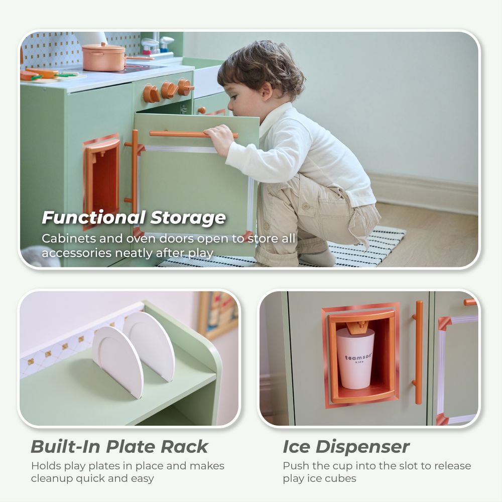  Teamson Kids -  Little Chef St. Louis Wooden Play Kitchen with Sink & Ice Dispenser - Green -  Preschool