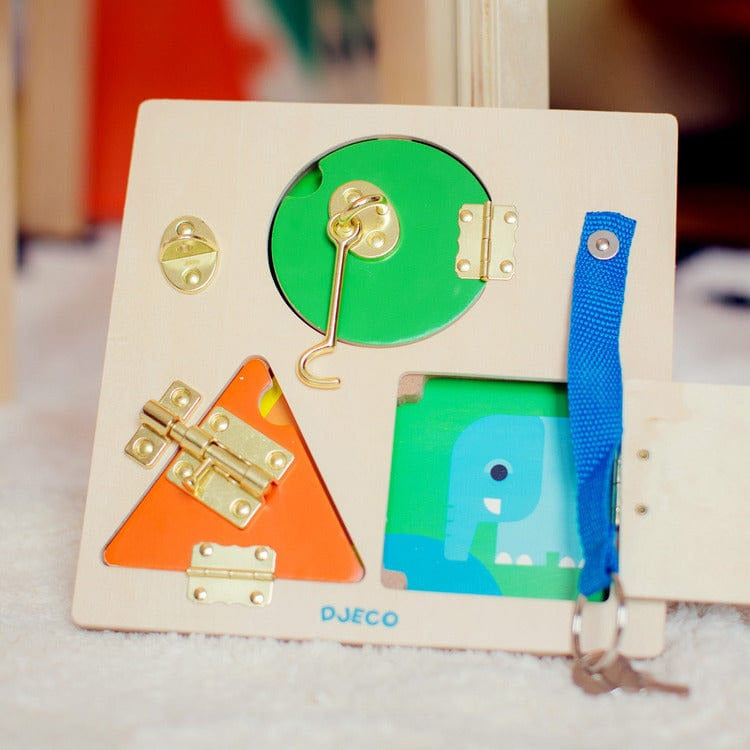  Djeco -  LockBasic Locking and Unlocking Wooden Skill Board -  Preschool