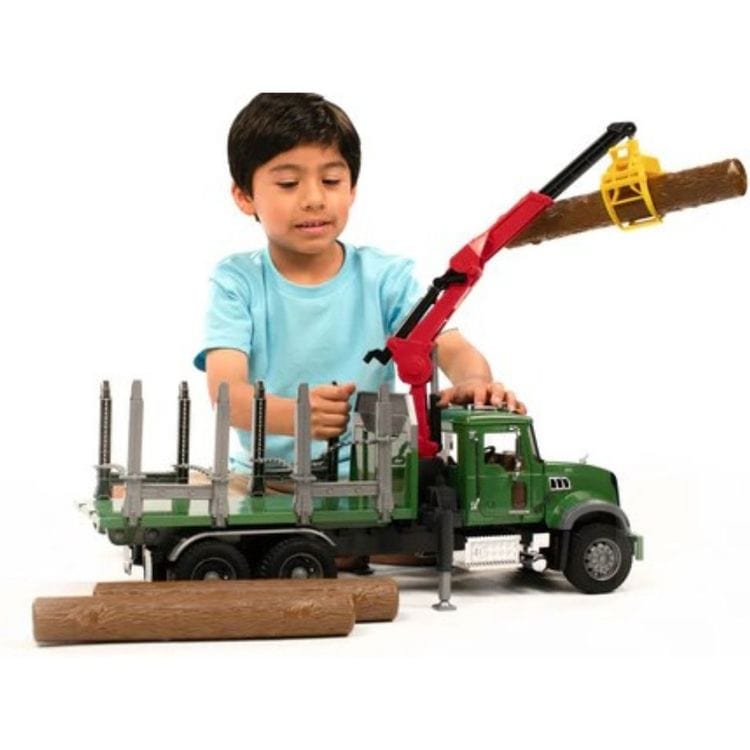  Bruder -  Mack Granite Timber Truck with Loading Crane & 3 Trunks -  Vehicles