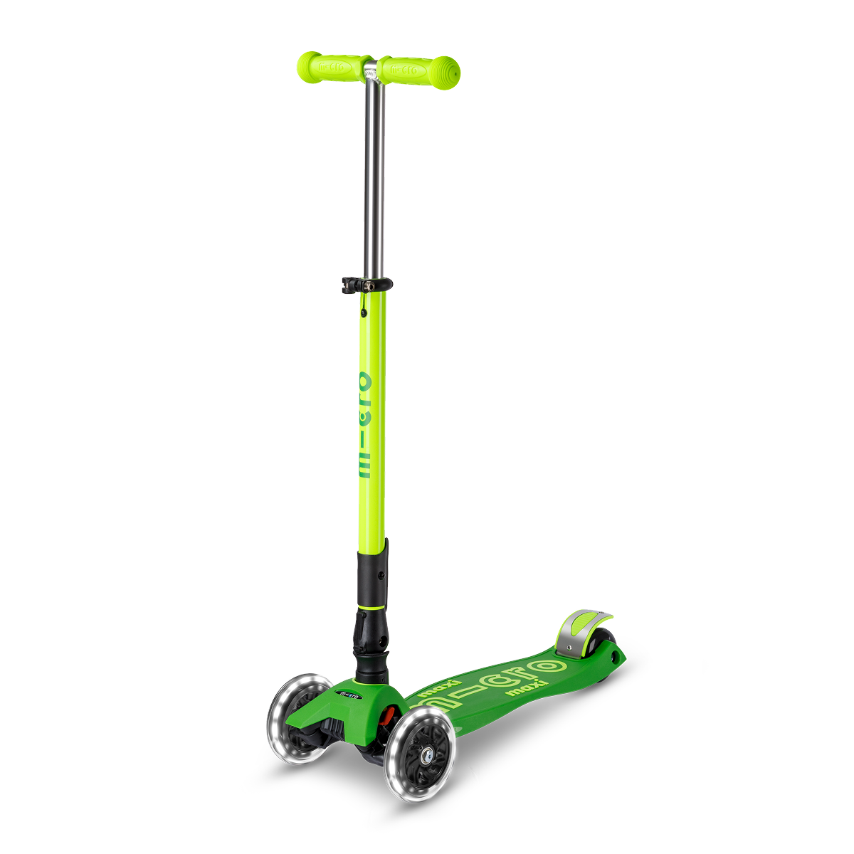  Micro Kickboard -  Maxi Deluxe Foldable LED Neon Scooter - Parrot Green -  Outdoor