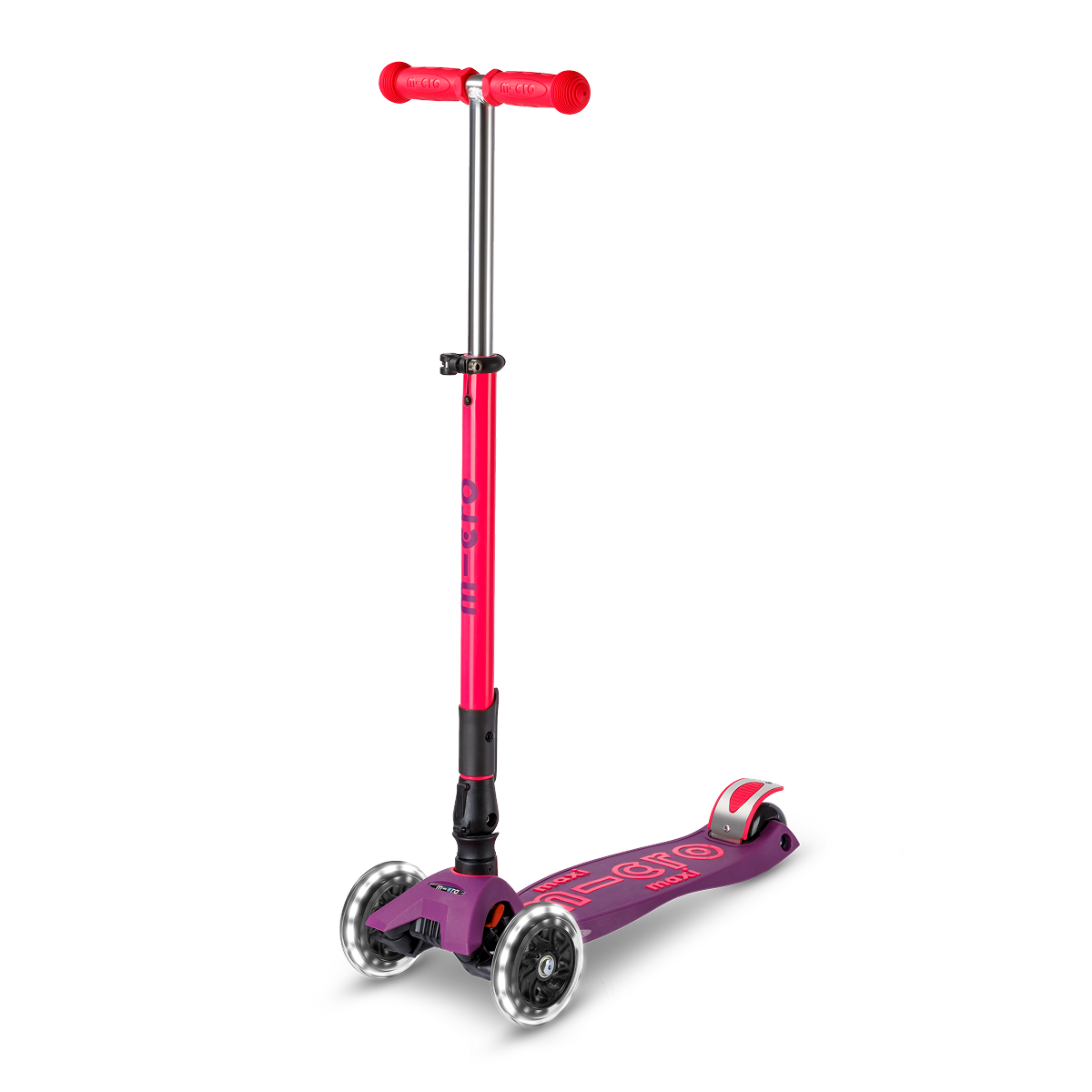  Micro Kickboard -  Maxi Deluxe Foldable Neon LED Scooter - Ultra Pink -  Outdoor