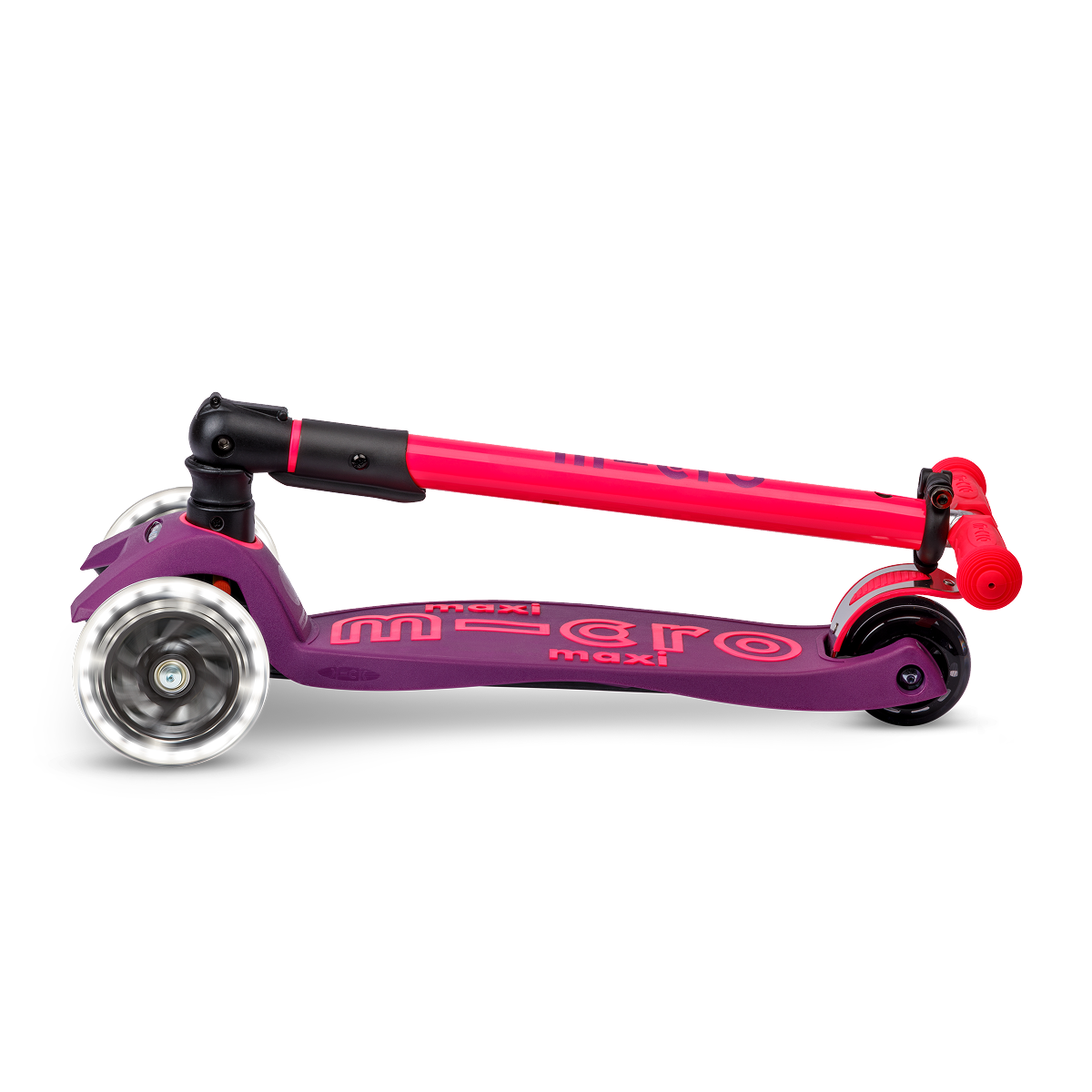  Micro Kickboard -  Maxi Deluxe Foldable Neon LED Scooter - Ultra Pink -  Outdoor