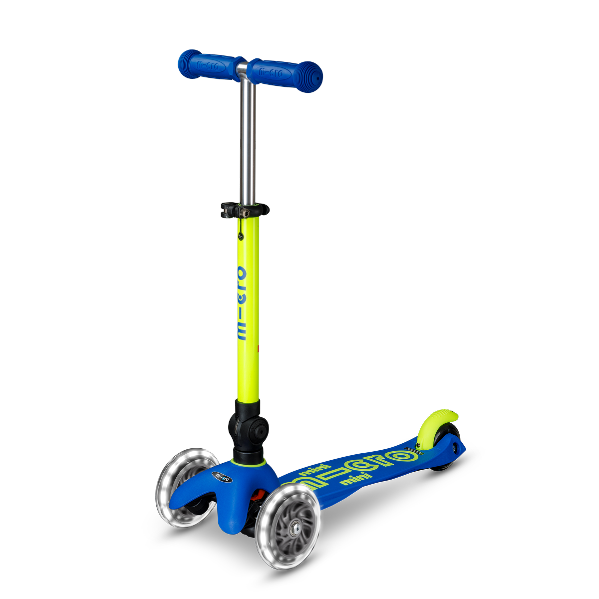 Mini Deluxe Foldable LED Scooter - Neon Canary Yellow/Blue | Micro