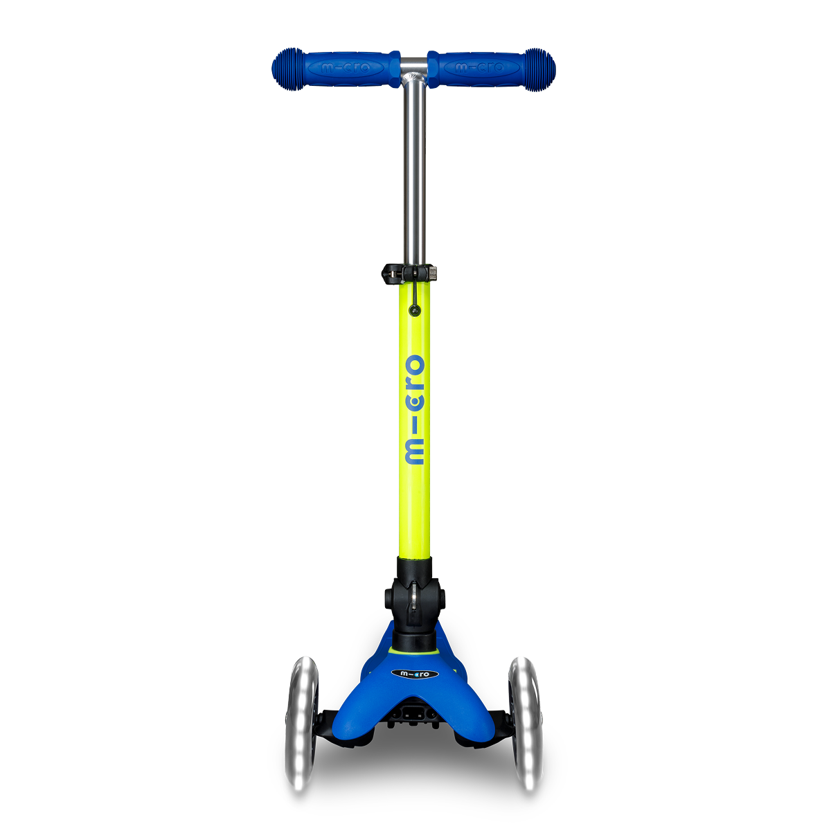  Micro Kickboard -  Mini Deluxe Foldable LED Scooter - Neon Canary Yellow/Blue -  Outdoor