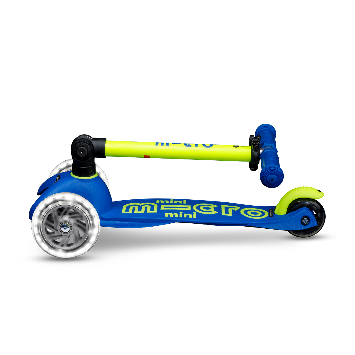 Micro Kickboard -  Mini Deluxe Foldable LED Scooter - Neon Canary Yellow/Blue -  Outdoor