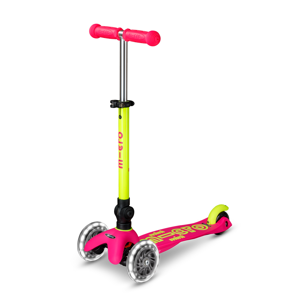  Micro Kickboard -  Mini Deluxe Foldable LED Scooter - Neon Flamingo Pink/Yellow -  Outdoor