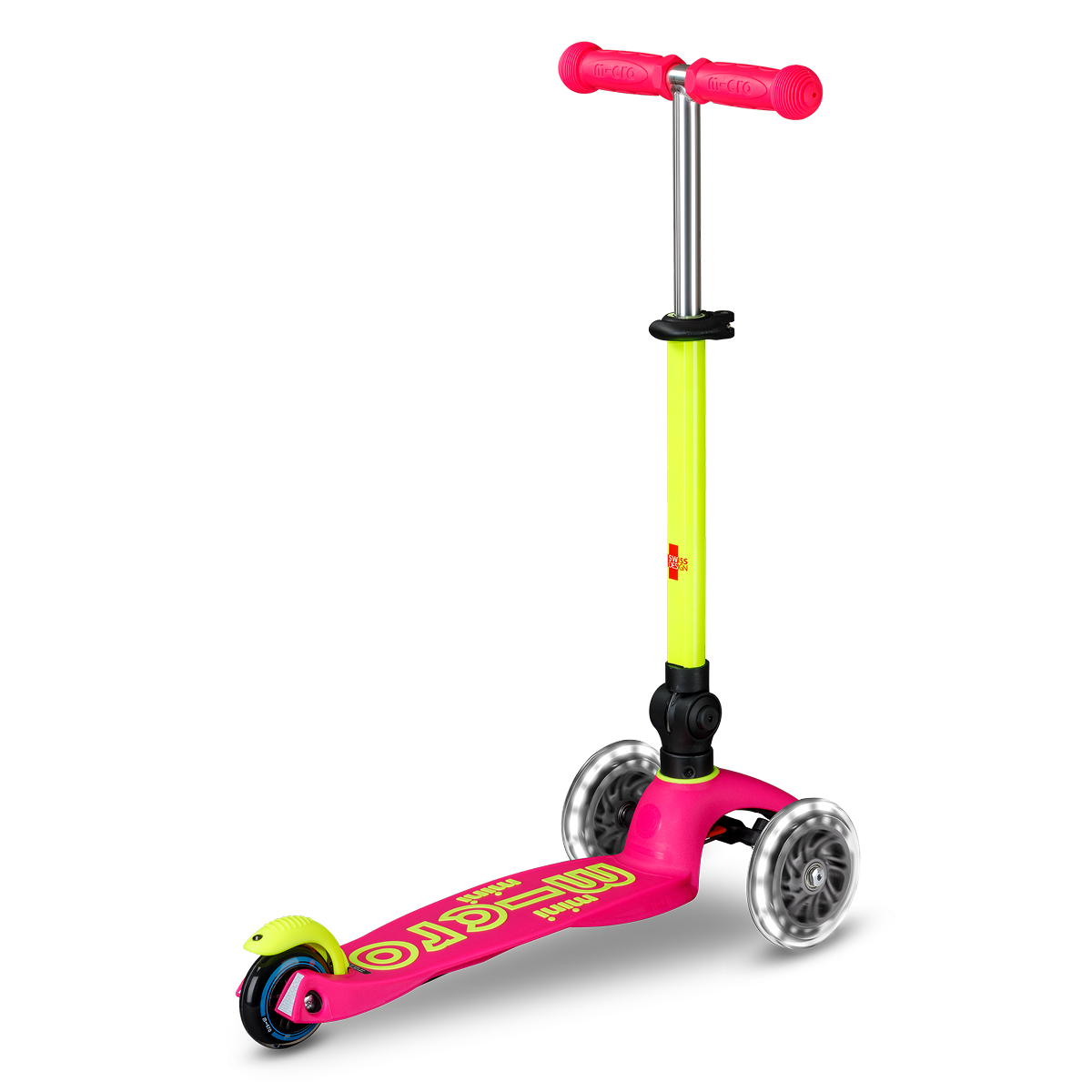  Micro Kickboard -  Mini Deluxe Foldable LED Scooter - Neon Flamingo Pink/Yellow -  Outdoor