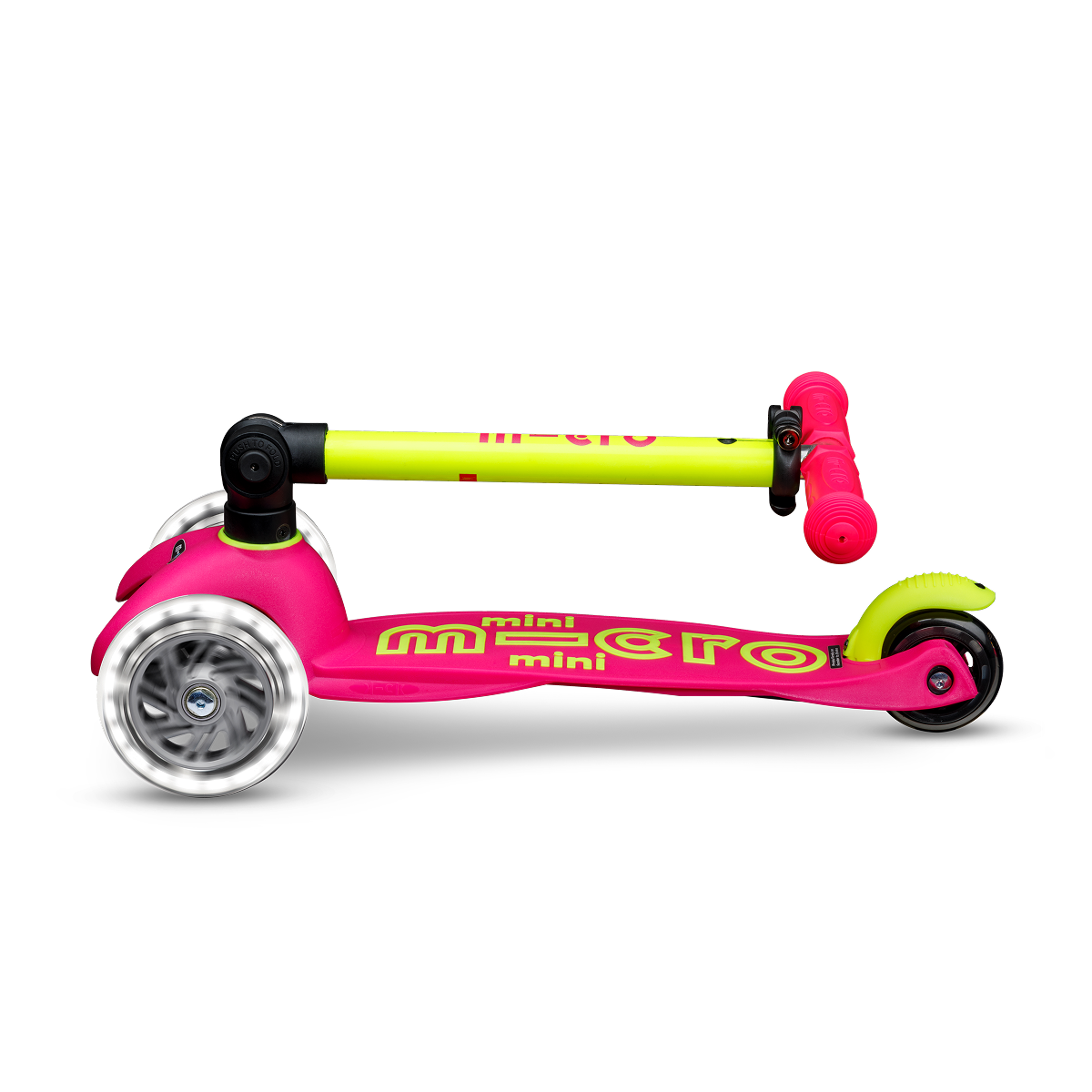  Micro Kickboard -  Mini Deluxe Foldable LED Scooter - Neon Flamingo Pink/Yellow -  Outdoor