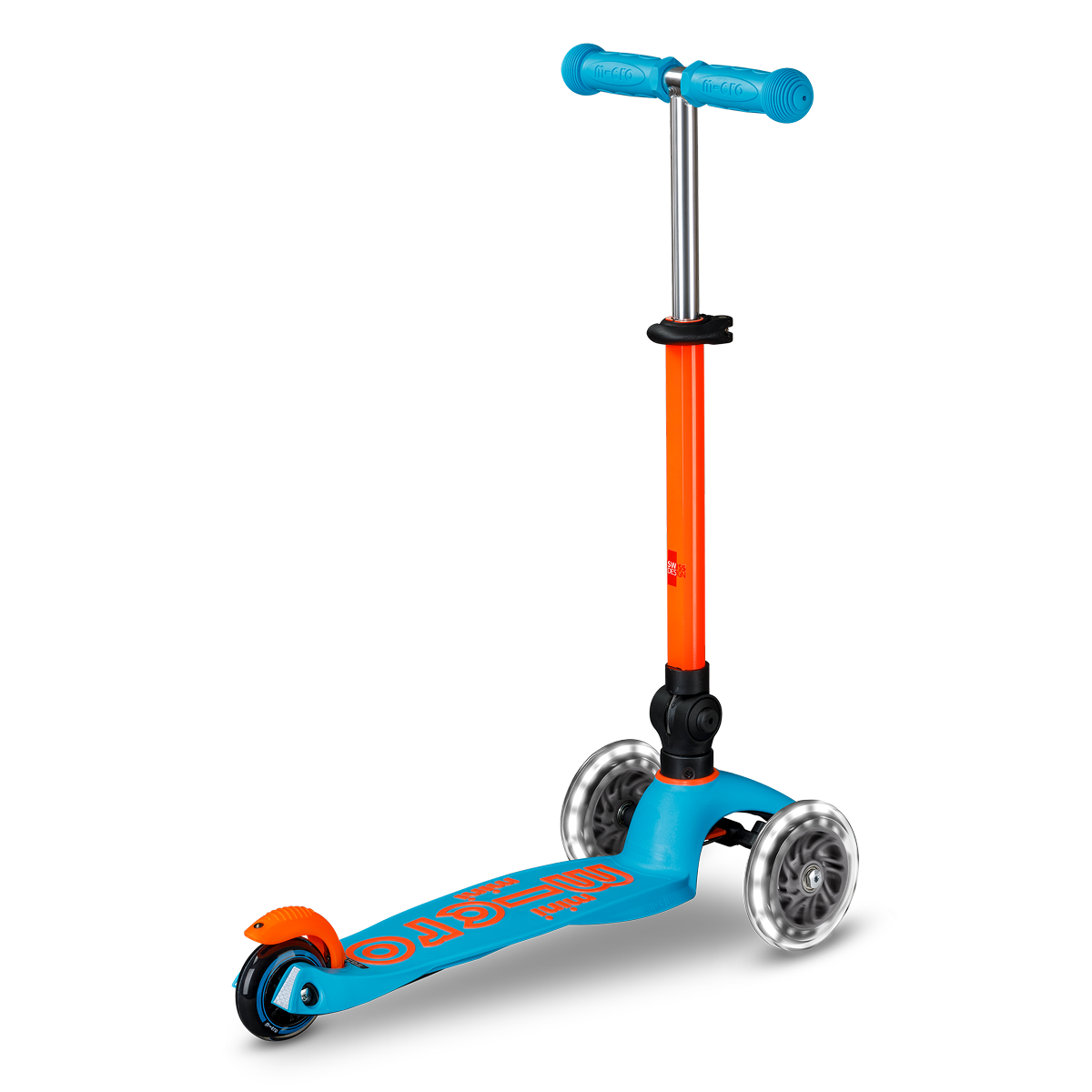  Micro Kickboard -  Mini Deluxe Foldable LED Scooter - Neon Sunset Orange/Aqua -  Outdoor