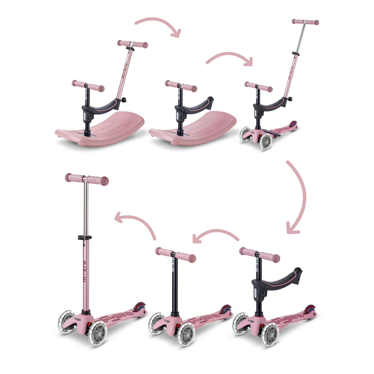  Micro Kickboard -  Mini Deluxe Rock & Go LED Scooter - Dusty Rose -  Outdoor