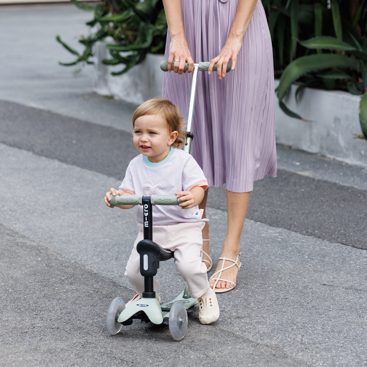 Micro Kickboard -  Mini Deluxe Rock & Go LED Scooter - Olive Sage -  Outdoor