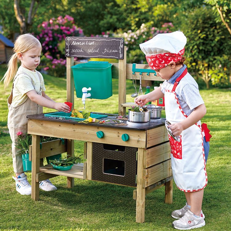  Hape -  Mud Kitchen Wooden Toy Playset with Accessories -  Preschool