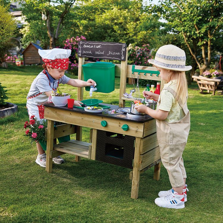  Hape -  Mud Kitchen Wooden Toy Playset with Accessories -  Preschool