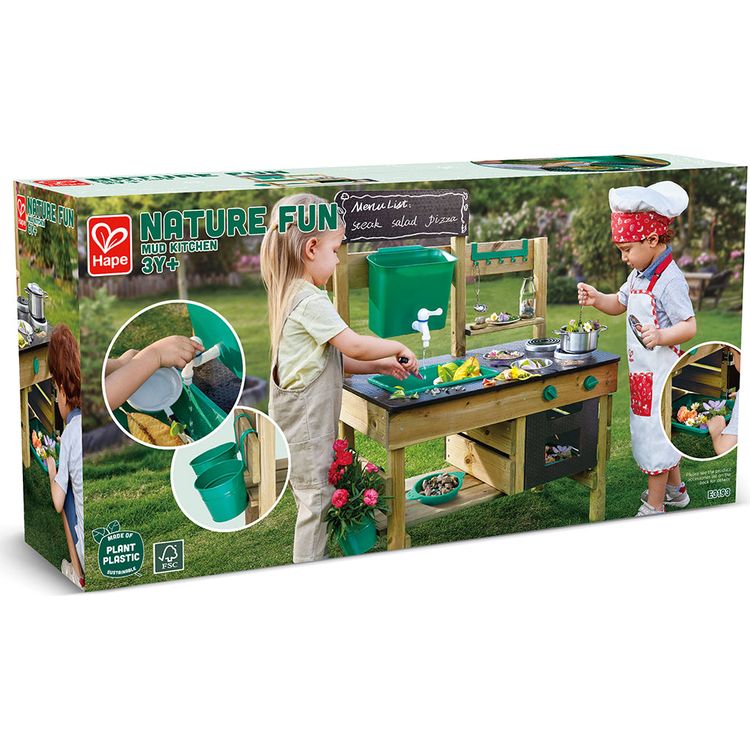  Hape -  Mud Kitchen Wooden Toy Playset with Accessories -  Preschool