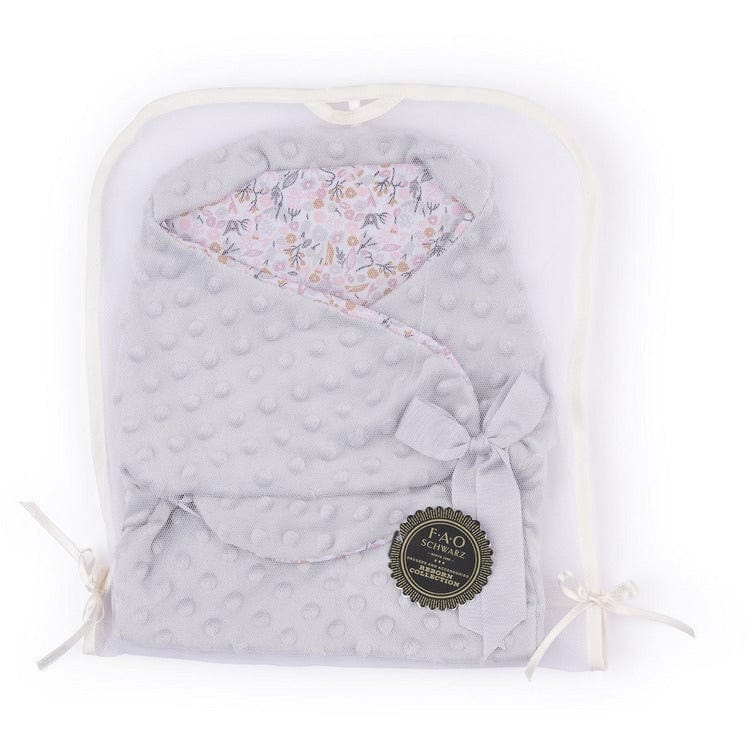  FAO Schwarz -  My FAO Doll Swaddle - Grey Dots & Flowers -  My FAO Doll
