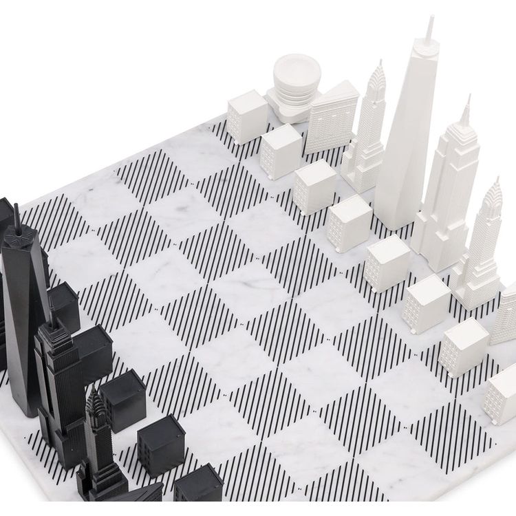  Skyline Chess -  New York City Edition Acrylic Chess Set with Marble Hatch Board -  Games