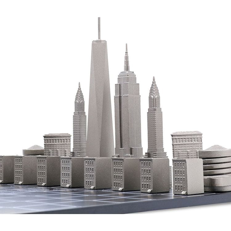  Skyline Chess -  New York Edition Stainless Steel Chess Set with Wood Map Board -  Games