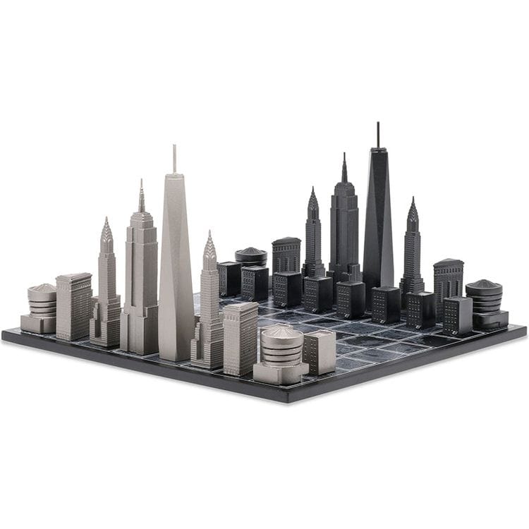  Skyline Chess -  New York Edition Stainless Steel Chess Set with Wood Map Board -  Games